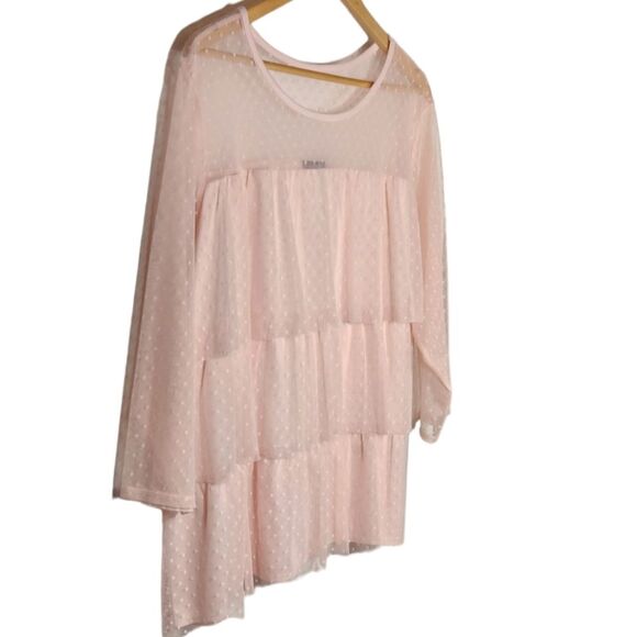 Lane Bryant Top Baby Pink Tiered Tulle Lace Sheer Flowy Long Sleeve Stretch 22 - Picture 4 of 11